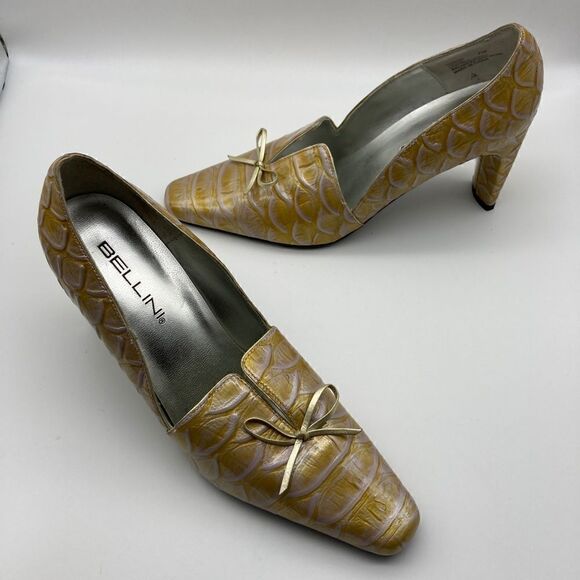 Vintage Giorgio Bellini Connie Crocodile Gold Leather Pump Size 7M Excellent C - Picture 3 of 7